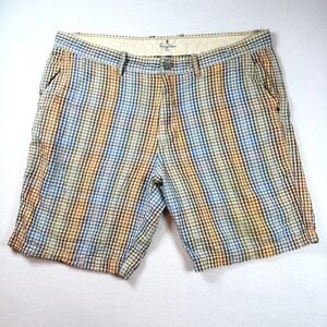Tommy Bahama Jeans Mens 40 Plaid Cotton Shorts Blue Orange Tan Multi-Color